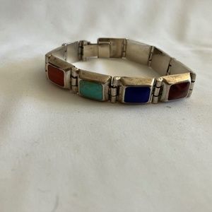 Vintage Mexico Silver Bracelet. Semi Precious Stones